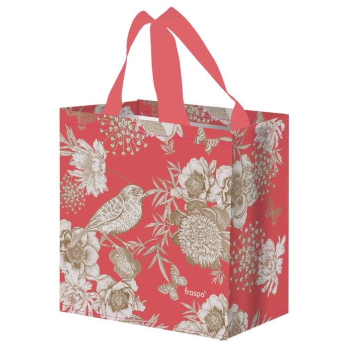 Torba na zakupy 10L 25x15x27cm złote Ptaszki czerwona 1szt