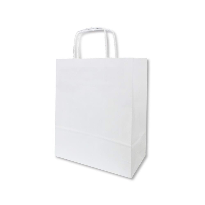 Torba papierowa biała 18x8x21m z uchwytem skręcanym