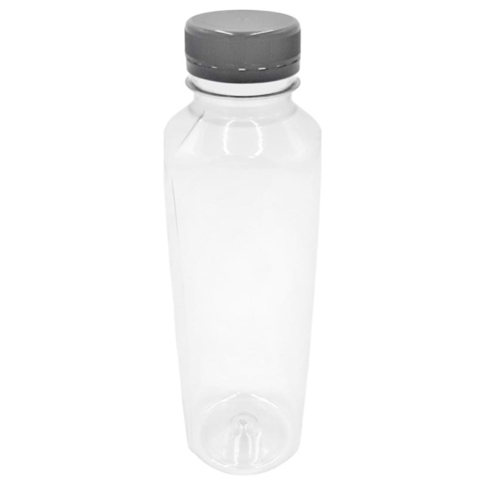 Butelka rPET 400 ml kwadratowa z czarną nakrętką 126szt
