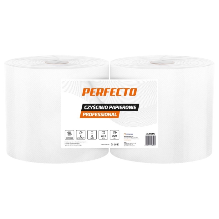 Czyściwo papierowe 200m 2 warstwy celuloza białe 2 rolki Perfecto
