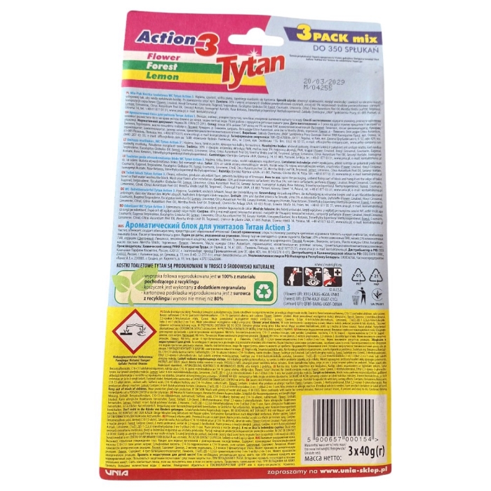 Kostka WC Tytan Action 3 Flower Forest Lemon 3x40g_2