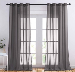 Zasłony 140X175Cm 2 Szt Szare Oczka Półprzezroczys