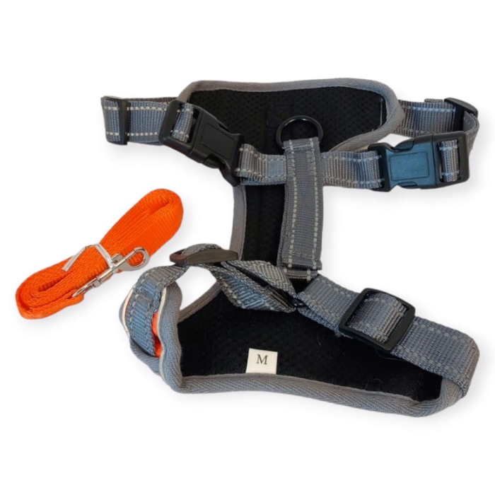 Regulowane szelki ze smyczą odblaskowe pomarańcz M