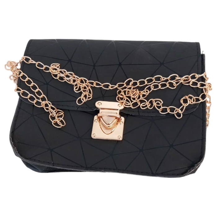 Mała torebka ze złotym łańcuszkiem skóra PU czarna
