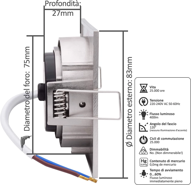 Led Wpuszczany Spot 4W 83X83Mm Ip44 2700K 9 Szt.