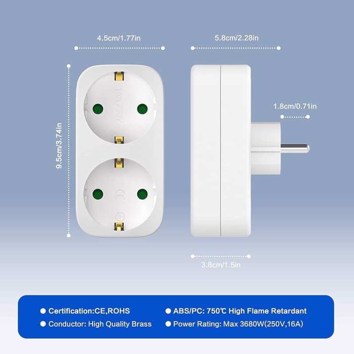 Rozgałęźnik Adapter 2 W 1 Gniazda 3 Szt