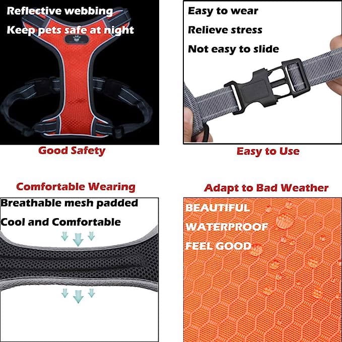 Regulowane szelki ze smyczą odblaskowe pomarańcz M