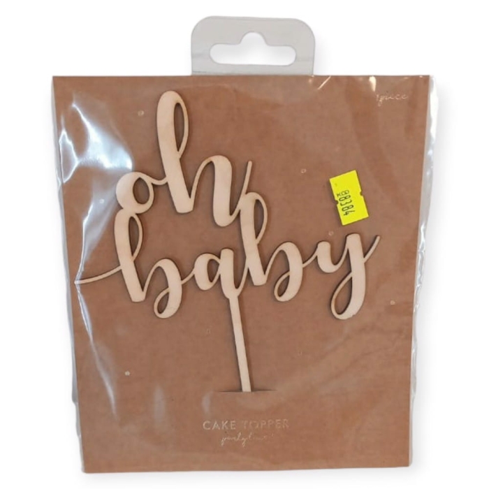 PartyDeco Drewniany Topper Oh Baby 17cm BabyShower