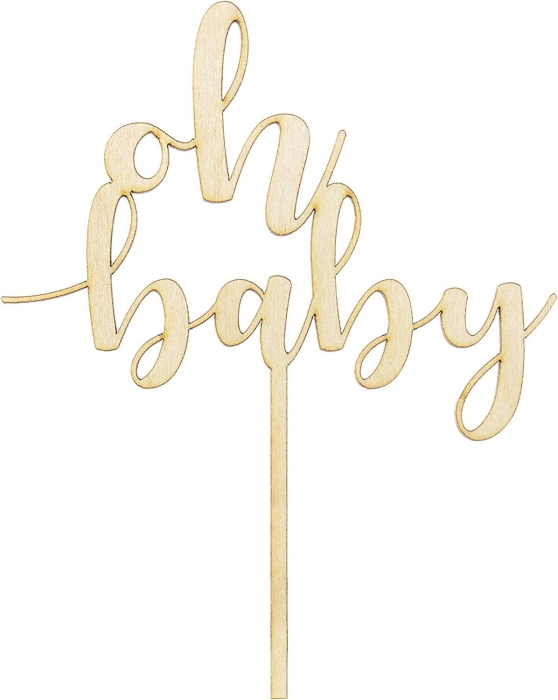 PartyDeco Drewniany Topper Oh Baby 17cm BabyShower