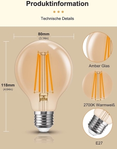 Żarówka LED Okrągła Dekoracyjna Vintage 4W 2szt