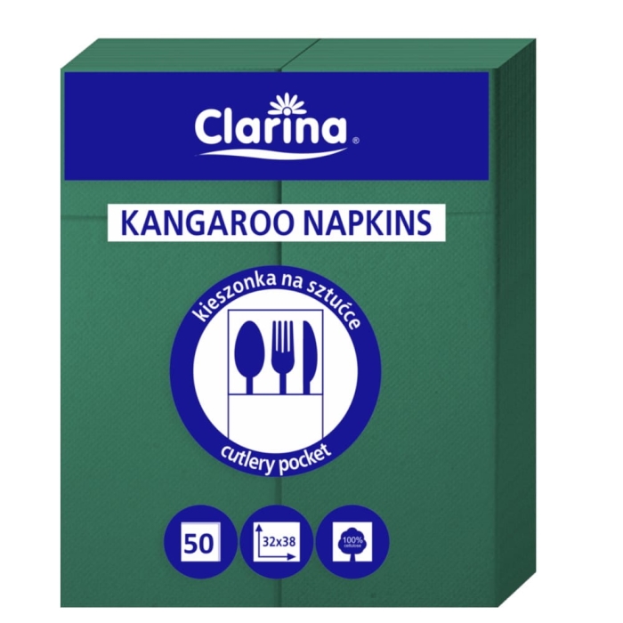 Serwetki Kangurek na sztućce zielone 32x38cm 50szt