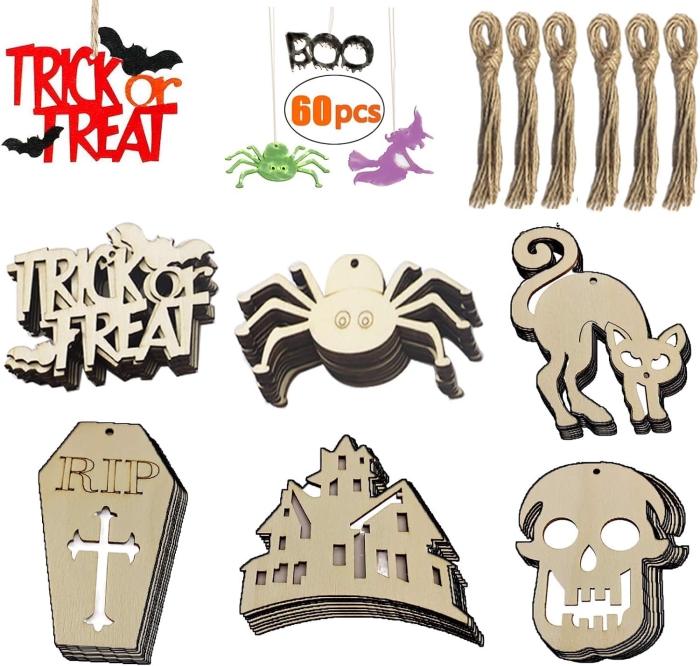 Zawieszki Drewniane DIY Ozdoby Halloween 60szt