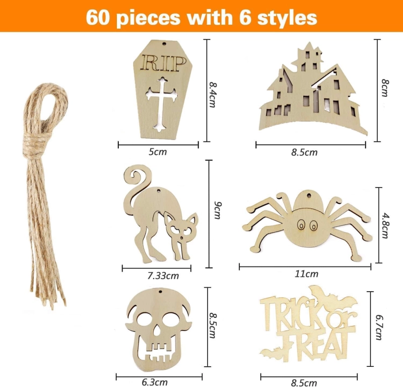 Zawieszki Drewniane DIY Ozdoby Halloween 60szt