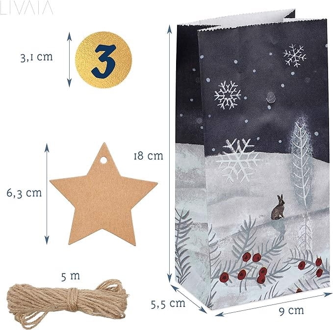 Kalendarz adwentowy DIY 24 torebki papierowe