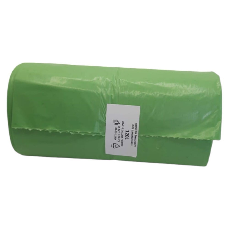 Worki na śmieci 120L zielone 70x110cm LD 25szt.