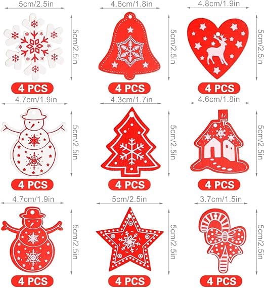 Dekoracje na Choinkę Drewniane Wiszące 24szt