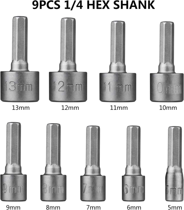 Zestaw kluczy nasadowych 5-13 mm 9szt adapter