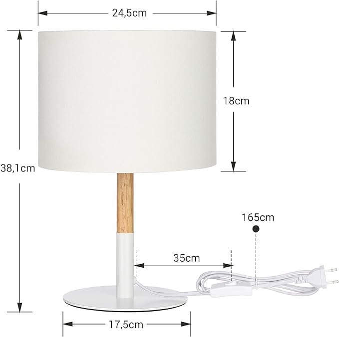 Lampka Nocna Z Drewna Z Lnianym Abażurem E27