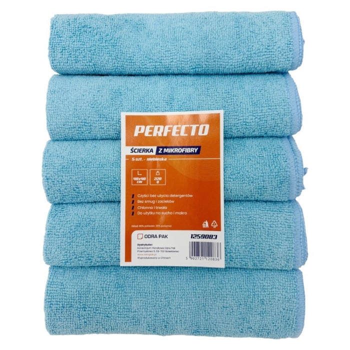 Ścierka z mikrofibry 40x40cm Perfecto 5szt niebies