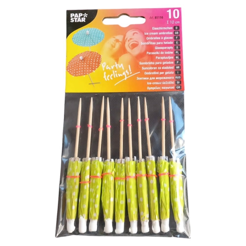 Wykałaczki bankietowe 10cm parasolka 10szt seledyn