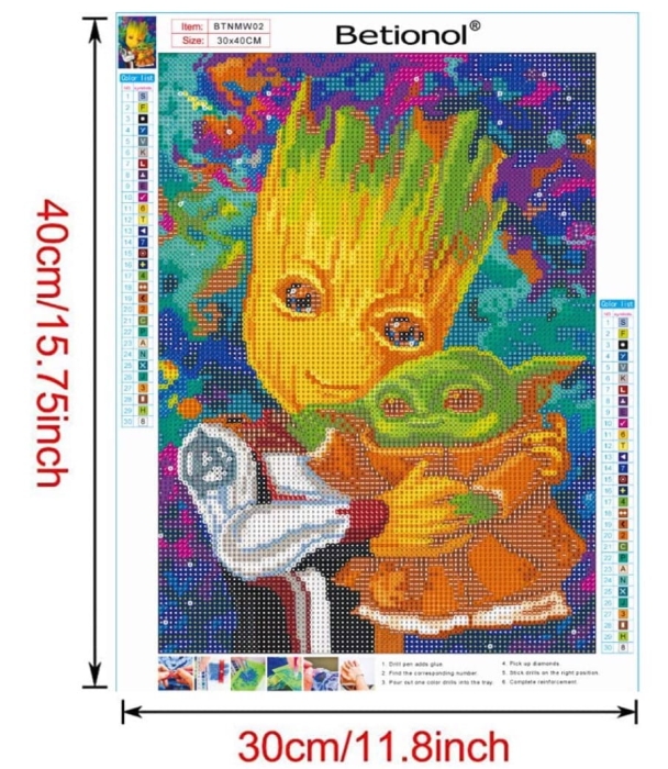 Haft Diamentowy Diy 5D Baby Groot I Joda