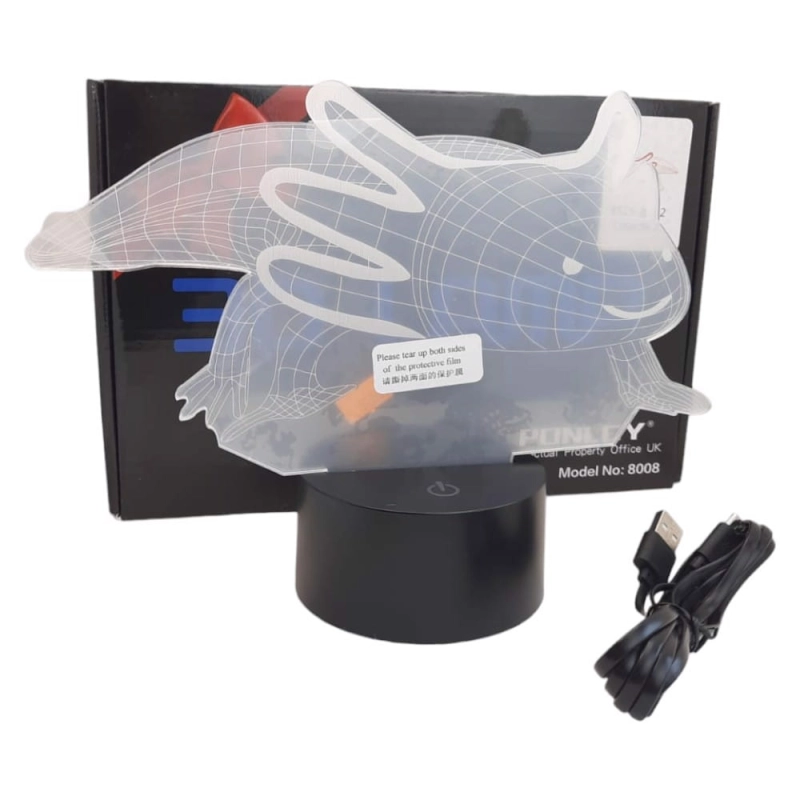 Lampka LED nocna aksolotl 3D akrylowa wielokolorow