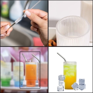 Szklanki 320 ml do Napojów Metalowe Słomki 4szt