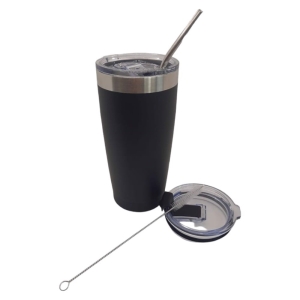 Kubek Termiczny ze Słomką Termos 590ml Czarny