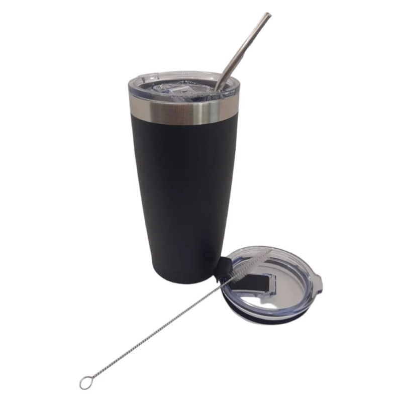 Kubek Termiczny ze Słomką Termos 590ml Czarny
