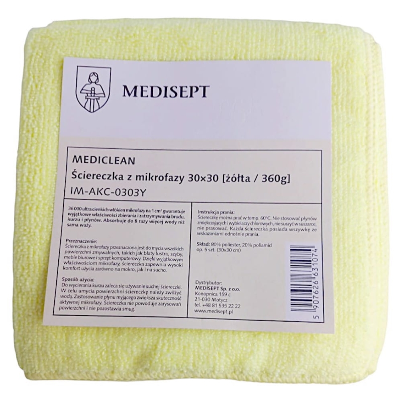 Ściereczka mikrofaza 30x30 360g Mediclean 5szt żół