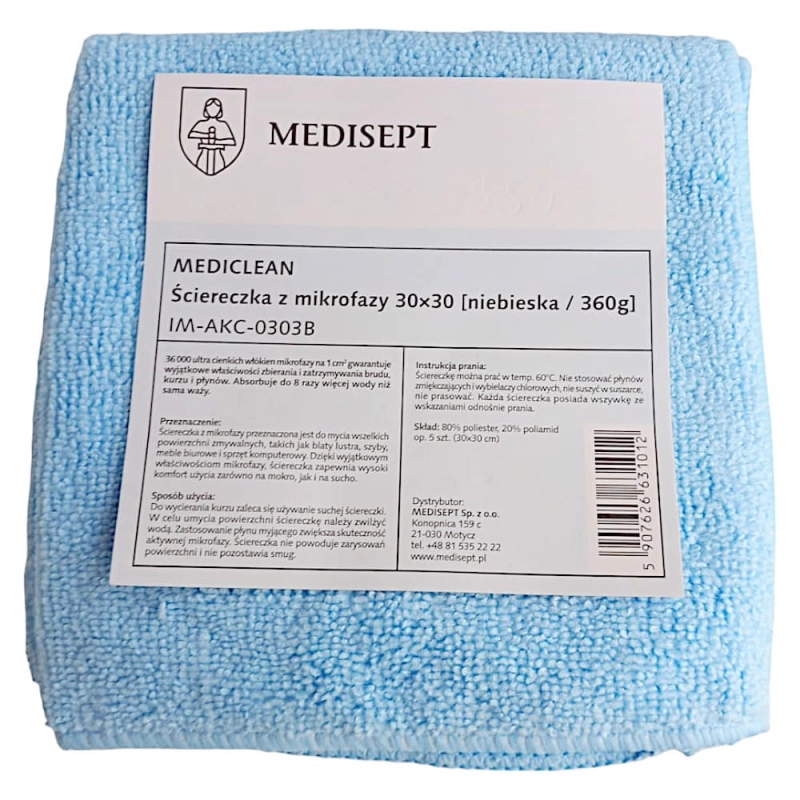 Ściereczka mikrofaza 30x30 360g Mediclean 5szt nie