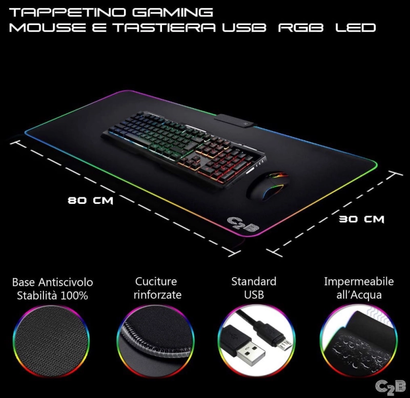 Podkładka Gamingowa Led Pod Mysz Xxl 80X30 Cm