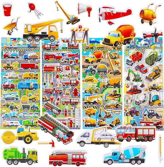 Naklejki 3D z pianki pojazdy budowlane straż 4 ark