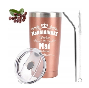 Kubek Termiczny 600ml Termos z Metalową Rurką Róż